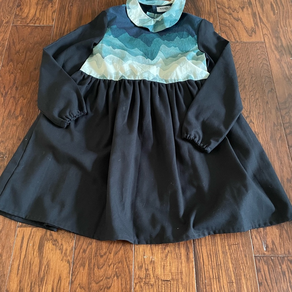 Black Dress with Blue and Green Patterned Top